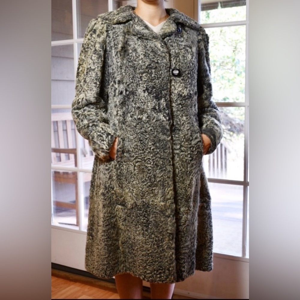 Vintage 1950’s Grey Curly Lamb Swing Coat